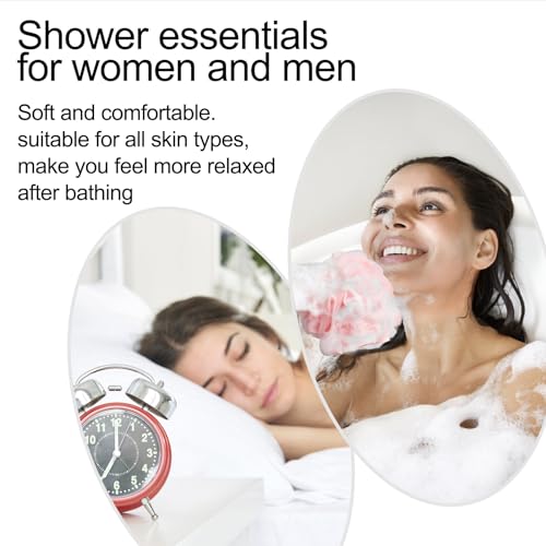 Fishent Bath Loofah Sponge, 3 Pack loofahs Exfoliating Body Scrubber, 60g Soft Mesh Pouf Shower Puffs, Loofa for Women and Men - style: 60g-Pink-Peach-Coral