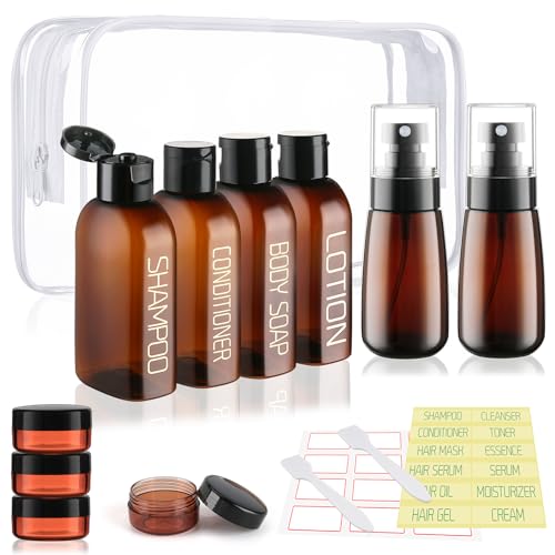 Cosywell Travel Bottles for Toiletries 10PCS TSA Approved Shampoo and Conditioner Bottles Leakproof Plastic Spray Bottle Refillable Travel Containers for Cream Lotion Rose Water - color: C-Amber