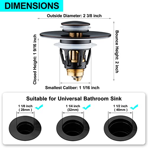Universal Bathroom Sink Stopper - Bounce Wash Basin Drain Filter, Stainless Steel Pop Up Drain Stopper, 1.25" Bullet Core Sink Stopper, Sink Drain Plug with Anti-Clogging Strainer, Oil Rubbed Bronze - color: Oil Rubbed Bronze, style: Small Cover