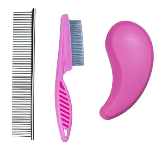 3 PCS Puppy Brush Grooming Kit, Stainless Steel Flea Comb, Fit for Yorkie, Shih Tzu, Maltipoo, Soft Bristle (Pink) - color: Pink