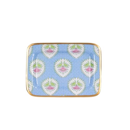 Jaye’s Studio Decorative Trinket Tray, Jewelry Plate, Catchall Dish for Bathroom, Dresser, Nightstand, Entryway, Blue and Pink, Chinoiserie Dish, Gold Tray, Daphne Laney Collection - color: Multicolor