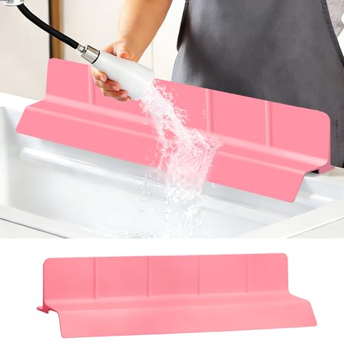 23Inch Sink Splash Guard – Extended Length & Tall Silicone Kitchen Sink Splash Guard with Overhang Drainage Design & Strong Suction Cups for Countertop (Rose Pink, 23''x3.5'') - color: Rose Pink, size: 23''x3.5''