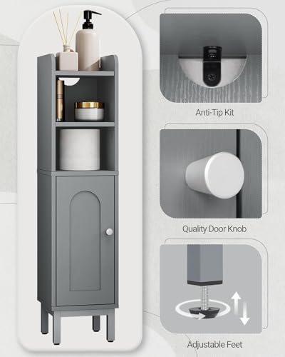 Hzuaneri Bathroom Storage Cabinet, Small Corner Floor Cabinet with Door and Shelves, Narrow Toilet Paper Holder, Bathroom Organizer with Adjustable Shelf, for Small Spaces, Gray BC08221GR - color: Grey, size: 7.9"D x 7.9"W x 32.7"H