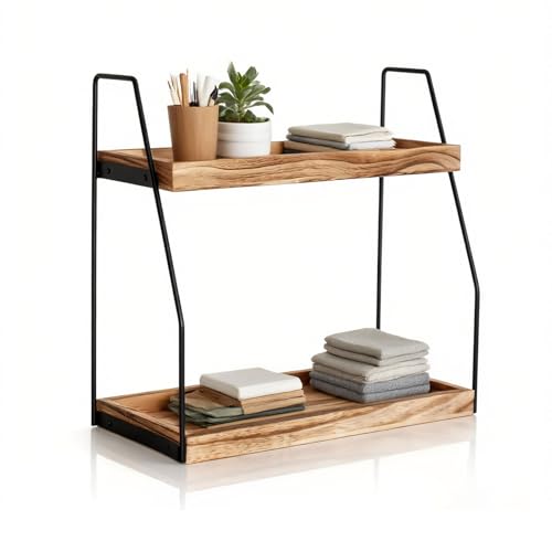 Krismax Bathroom Countertop Organizer, 2 Tier Vanity Organizer and Storage for Cosmetic Skincare Perfume, Wood Storage Shelf for Bathroom Kitchen Coffee Station Tiered Tray