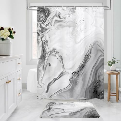 MitoVilla Grey Marble Bathroom Rug, Modern Abstract Non Slip, Absorbent Shower Floor Mat, Washable Carpet Floor Mat, 17" x 24" - color: Marble04 - Grey, size: 17" x 24"