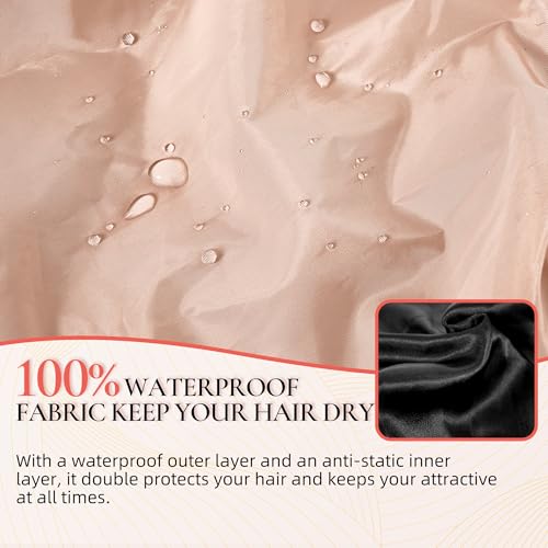 Extra Large Shower Cap for Women, Reusable Waterproof Shower Bonnet with Satin Lining, Double Layer Washable Bath Hair Cap for Braids, Locs, Long Thick Curly Hair, Natural Hair(Big Beige) - color: Beige