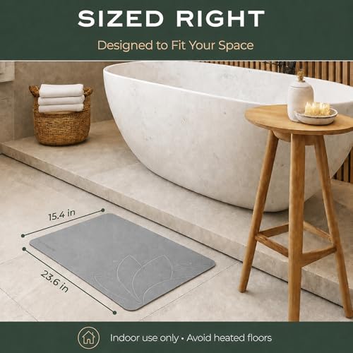Stone Bath Mat for Bathroom – Diatomaceous Earth Bath Mat, Quick Dry Bathroom Stone Mat, Non Slip Bath Stone Mat 23.6”×15.4” | West Lotus by JapandiSpirit - color: West Lotus