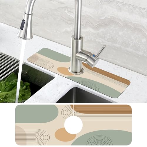 Abstract Minimalistic Geometric Kitchen Sink Splash Guard Mat Absorbent Fast Drying Mat Faucet Draining Mat Sink Splash Guard Behind Faucet Drip Catcher for Kitchen Bathroom 5.5"×15" - size: 5.5" x 15"