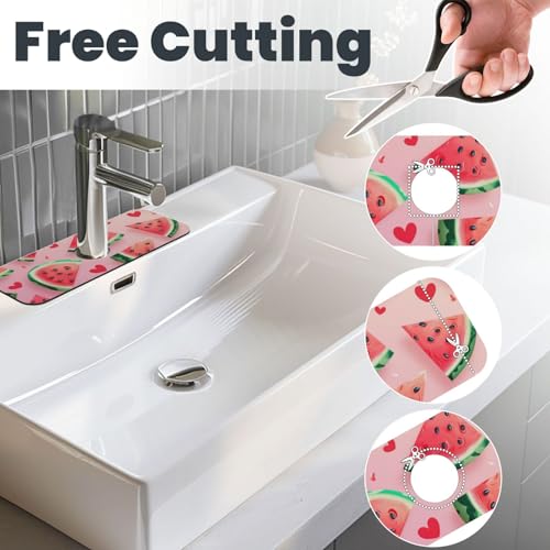 Kitchen Sink Splash Guard Faucet Mat, Watermelon Slices Hearts Diatom Mud Absorbent Draining Mat For Kitchen Sink Bathroom - color: Watermelon Slices Hearts, size: One Size