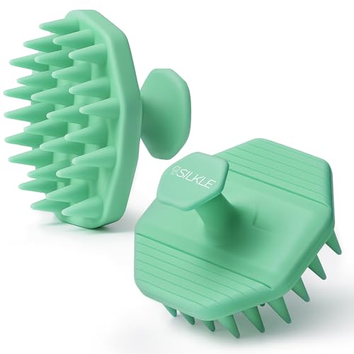 SILKLE Scalp Massager Shampoo Brush – Silicone Scalp Scrubber for Hair Growth & Dandruff Removal, One-Piece, Non-Slip Handle, Soft Bristles, Wet/Dry Shower Scalp Exfoliator for All Hair Types – Green - color: Green
