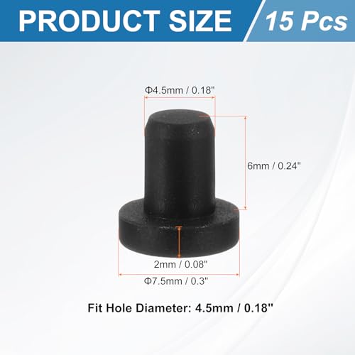 uxcell 15Pcs Silicone Hole Plug, Waterproof Solid T-Shaped Rubber Stoppers Bottle Seal Tube Pipe Plug End Cap for 4.5mm/0.18" Hole for Bathtub Bottle, 0.24" Plug Height, Black - color: Black, size: For 4.5mm/0.18" Hole, 0.24" Plug Height