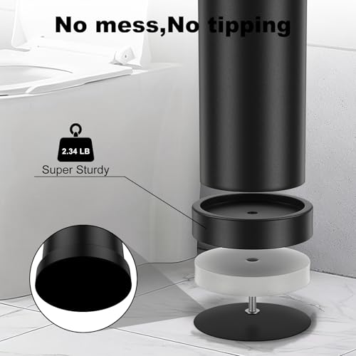 Black Toilet Brush and Holder Set，Stainless Steel Heavy Duty Toilet Bowl Brush，Extra Long Handled Modern Toilet Cleaner Brush with Replaceable Head, Removable Inner Bowl