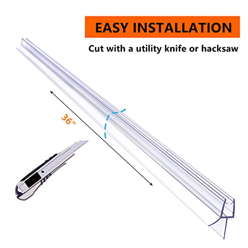 Frameless Ultra Clear Shower Door Bottom Seal 3/8"(10mm) Thick 36"(914mm) Long 2 Pack,Soft Bathroom Door Sweep Rubber Clip,Glass Shower Door Seal Strip Stop Shower Leaks,Fit for Doors Windows - size: 3/8"(10mm), 2-Pack, 36" Long