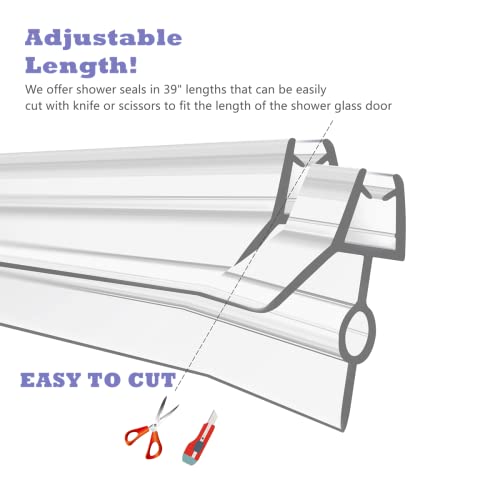 2-Pack Frameless Shower Door Bottom Seal (1/4'' X 39'') Clear Glass Shower Door Seal Strip Shower Door Sweep can Covers up to 22mm Gap - Stop Leaks - size: Standard - 1/4 inch (6mm) - 22mm Gap