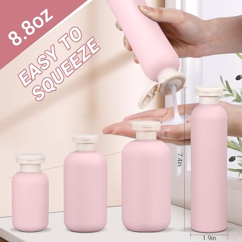 ASEVAT 8.8oz 4pack Refillable Travel Shampoo and Conditioner Bottles, Travel Size containers, Travel Bottle for toiletries, Squeeze Bottles with Flip Cap, Empty Plastic Leak Proof Travel Bottles - color: Pink, size: 8.8oz