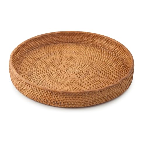 Round Rattan Tray 13.5" — Hand-Woven Wicker Tray for Home Decor (Smoky Brown) - color: Smoky Brown, size: 13.5"