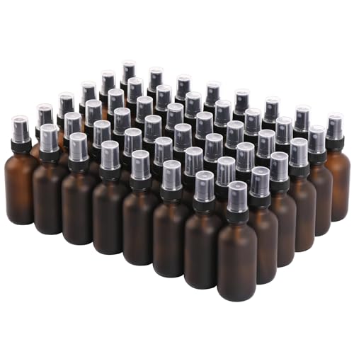 NOOEEISS Green Glass Small Spray Bottles 2 oz 48 Packs,Fine Mist Sprayer Pretty Finish,Refillable Containers mini spray bottles for Cleaning Solutions and Skin Care (Amber Frosted 48Pack) - color: Amber Frosted, size: 48Pack