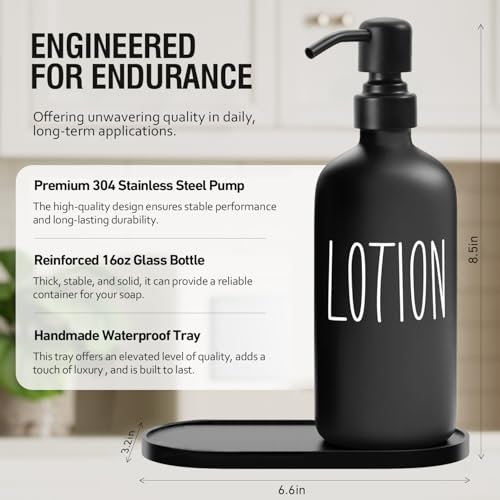 MOMEEMO Glass Soap Dispenser with Stainless Steel Pump, Contains Lotion Dispenser, Hand Soap Dispenser & Tray. (Black & White) - color: S&l Black White With Tray