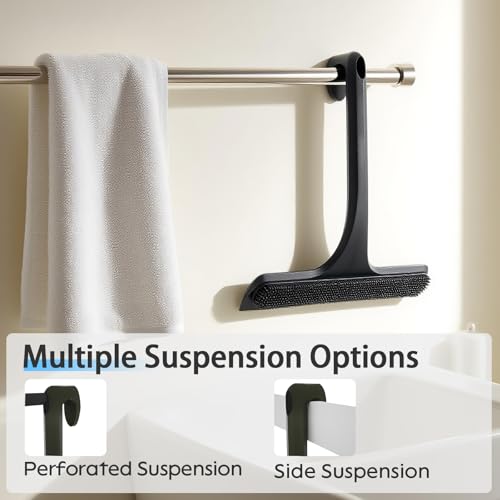 10.7“ Wide All-Purpose Shower Squeegee for Glass Doors, Squeegee for Shower Glass with Hook, Window Squeegee for Home, Small Squeegee for Shower, Bathroom, Car Glass, Mirror (Black) - color: Black, size: 10.7" Wide