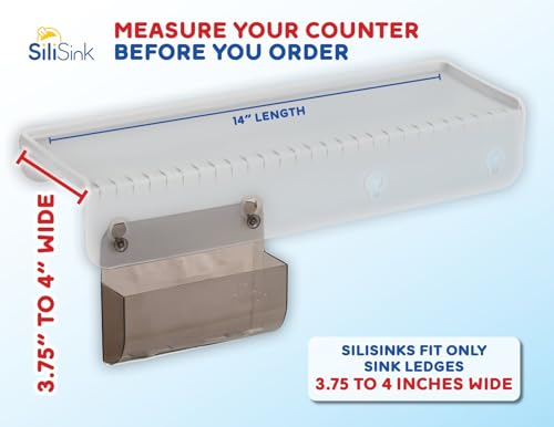 SiliProducts SiliSink Silicone Edge Guard for Kitchen Sink - Fits 3.75” - 4” Wide - The Original Silicone Sink Edge Protector with Sponge Caddy - Splash Guard, 14” Frosted Matte - color: Frosted Matte, size: 4in x 14in