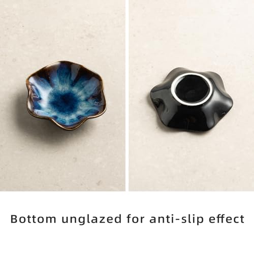Ceramic Lotus Leaf Trinket Dish, Ring Holder for Jewelry | Keeps earrings, necklaces, keys, and keepsakes handy on vanities or nightstands, a sweet gift for moms, sisters, and friends - color: blue