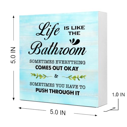 Blue Life is Like The Bathroom Wooden Box Sign Desk Decor,Funny Bathroom Wood Block Sign for Farmhouse Toilet Shelf Decor - color: Blue