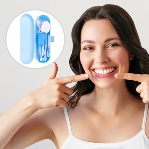 7-in-1 Travel Oral Care Kit with Case – Toothbrush, Tongue Scraper, Wisdom Toothbrush, Dental Floss, Floss Threaders, Interdental Brush, Dental Wax, Portable Hygiene Set for Daily Use Travel (Blue) - color: Blue