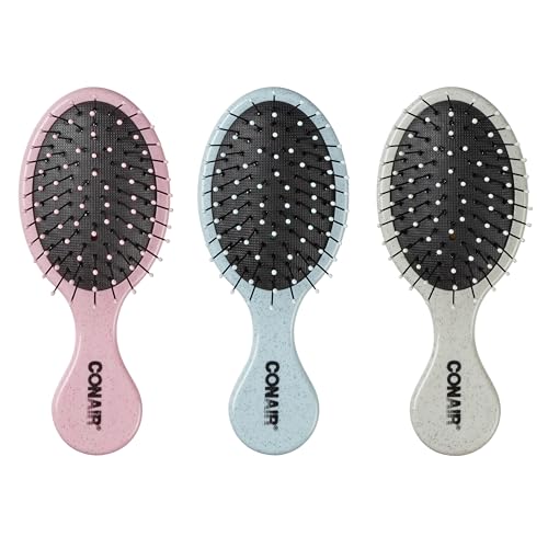 Conair Detangling Mini Hair Brush Set, 3-Pack Detangler Brushes for Wet or Dry Hair, Gentle Detangler for All Hair Types, Hair Brushes for Women and girls. gifts for her, Silver, Blue, Pink - color: Pink, Blue, Silver, size: 3 Count Travel Size
