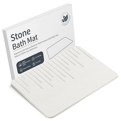 Veeloim Stone Bath Mat Diatomaceous Earth Bath Mat Non-Slip Quick Drying Diatomite Stone Shower Mat Natural Easy to Clean23.6 * 15.4" - color: Light White