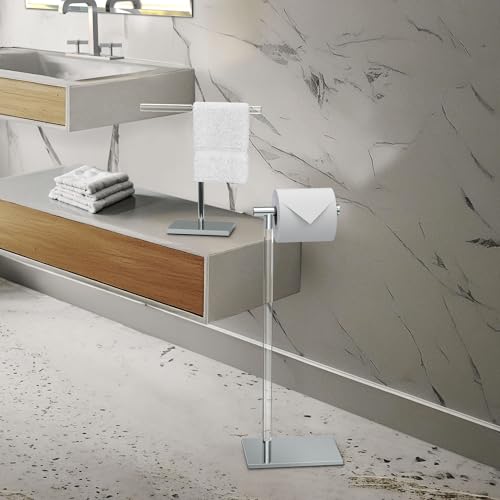 Modern Toilet Paper Holder and Vanity Towel Holder Set, Crystal Clear Acrylic/Chrome Freestanding Tissue Holder, Gatco Luxury Bathroom Housewarming Gift - color: Chrome/Acrylic