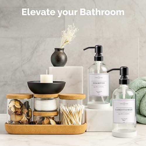 Vine Creations Clear Glass Soap Dispenser, 2 Pack Kitchen Soap Dispenser Set with Stainless Steel Pump, 16 oz Dish Soap and Hand Soap Dispensers for Bathroom with Waterproof Labels - color: Clear Bottle / Matte Black Pump
