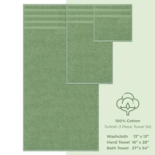 American Soft Linen 100% Cotton Luxury Turkish Towels, 3 Piece Towel Set | Soft Absorbent Quick Dry OEKO Tex Standard 100 Certificated Durable Machine Washable Breathable Premium Hotel Quality - color: Sage Green, size: 3PC (BT + HT + WC)