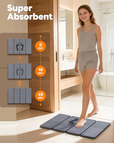 Foldable Diatomaceous Earth Bath Mat, Quick-Dry Stone Bathroom Mat, 60cm x39cm x0.9cm No Slip Absorbent Mat for Bathrooms, Households, and Kitchens