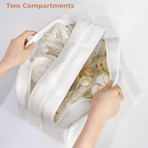 DAPOWER Travel Toiletry Bag for Women and Men, Matte Translucent Toiletry Bag with Handy Handle, Makeup Cosmetic Organizer Bag for Travel Toiletries Accessories (White-XL) - color: White-XL