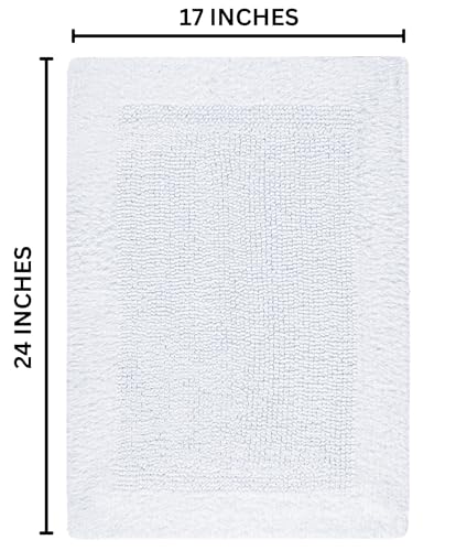 Bedding Craft Reversible White Cotton Bath Mat Rug – 17x24, Water Absorbent, Machine Washable Bathroom Rug Mat for Outside Bathtub - color: White, size: 1'5" x 2' (Rectangular)