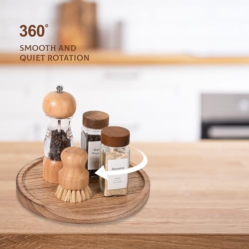 Wood Lazy Susan Organizer Kitchen Turntable for Cabinet Farmhouse Bathroom Decor Round Decorative Tray for Vanity, Counter, Sink, Coffee Table, 9 Inch, Brown - color: Brown, size: 9“