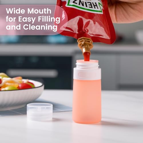 MICEBAY Condiment Squeeze Bottles for Sauces, 2-oz Mini Silicone Salad Dressing Container to Go with Snack Storage Bag, Leakproof Sauce Bottles for Lunch Box, 4 Pack, Pink - color: Pink, size: 2 OZ
