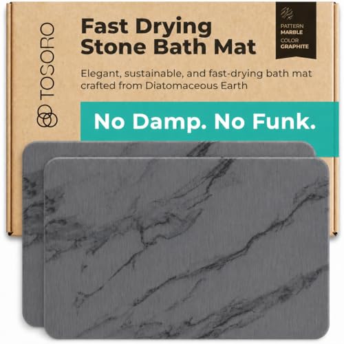 TOSORO - Stone Bath Mat Diatomaceous Earth Shower Mat Non-Slip Super Absorbent Diatomite Stone Bath Mats for Bathroom Floor Quick Drying Natural Easy to Clean (23.5 x 15) - Graphite, 2pcs - color: Marble Graphite, size: Pack of 2