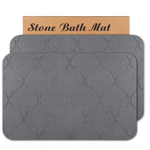 Stone Bath Mat Diatomaceous Earth Shower Mat Non-Slip Super Absorbent Quick Drying Diatomite Stone Mats for Bathroom Floor Kitchen, 2 Pack (Grey, 24x15) - color: Grey Wave