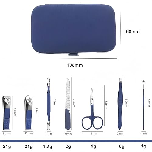 QURIPE 7pcs Manicure Set, Nail Clippers Kit, Stainless Steel Manicure Kit, Nail Clipping Tools Portable Travel Grooming Kit, The Best Gift with Luxurious Case (Blue) - color: Blue