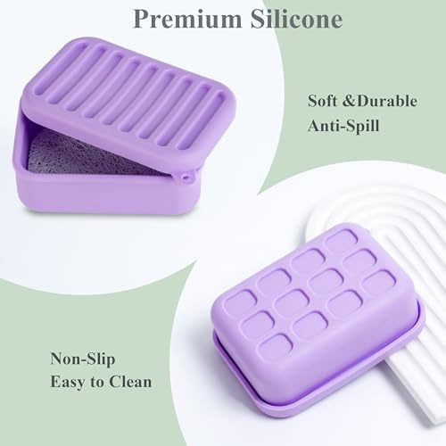 2PC Portable Leakproof Travel Soap Case, Silicone Travel Soap Case, Compact Soap Holder with Drainage Layer, Travel Soap Holder for Camping, Gym, Outdoor (Light-Purple&Rice-White) - color: Light-purple&rice-white