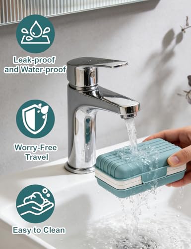 WUECO Travel Bar Soap Dish Holder for Shower, Soap Case with Lid, Portable Soap Box with Drainage Tray for Bathroom, Gym, Hiking, Outdoor, Camping Essentials