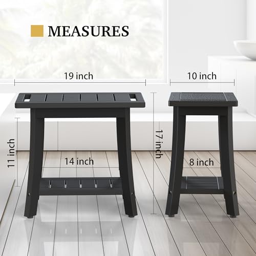 HIPS Shower Bench Inside Shower Stool with Storage Shelf, Waterproof Spa Bath Chair for Bathroom, Seat or Organizer for Living Room, Bedroom - Great for All Ages Unisex Elderly (Medium, Black) - color: Black, size: Medium 19x10x18 Inch