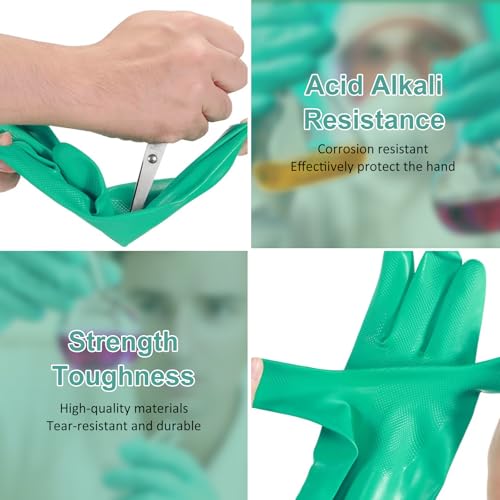 Beieverluck 10 Pairs Chemical Resistant Gloves, Reusable Heavy Duty Rubber Work Gloves, 12.6" Long Nitrile Gloves for Acid Alkali Oil Protection and Industrial Use Household, Medium - size: Medium