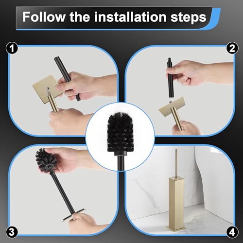 BVL Toilet Brush and Holder Set Brushed Gold Stainless Steel 304 Square Freestanding Toilet Brush for Bathroom - color: Brushed Gold