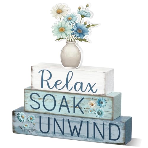 Cinnvoice 4 Pcs Daisy Bathroom Decor Farmhouse Bathroom Decoration Relax Soak Unwind Table Centerpiece Gift for Christmas Valentines Back to School - style: Daisy Relax Soak Unwind