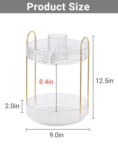 Asayuee 360 Rotating Makeup Organizer,2 Tier Large Capacity Make Up Organizers and Storage,Skincare Perfume Vanity Organizers,Bathroom Cosmetics Storage Organizer Countertop(Clear) - color: White, size: New-2 Tier