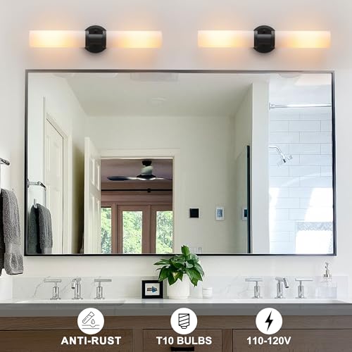 Wall Sconces Set of Two,Matte Black Bathroom Sconces Wall Lighting with White Glass, Modern Sconces Wall Decor Set of 2 Wall Light fixtures for Bathroom Mirror Living Room Hallway Bedroom Wall Lamp - color: black white