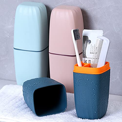 Travel Toothbrush Cup Case,Toothbrush Holder with Cover Travel Toothbrush Containers Portable Toothpaste Storage Toothbrush Case and Carrier for Camping School Business Trip Bathroom (Dark blue) - color: Dark blue