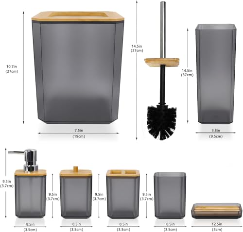 CERBIOR Bathroom Accessories Set 7 Piece Bath Ensemble Includes Soap Dispenser, Toothbrush Holder, Toothbrush Cup, Soap Dish for Decorative Countertop and Housewarming Gift (Gray) - style: Matte Black